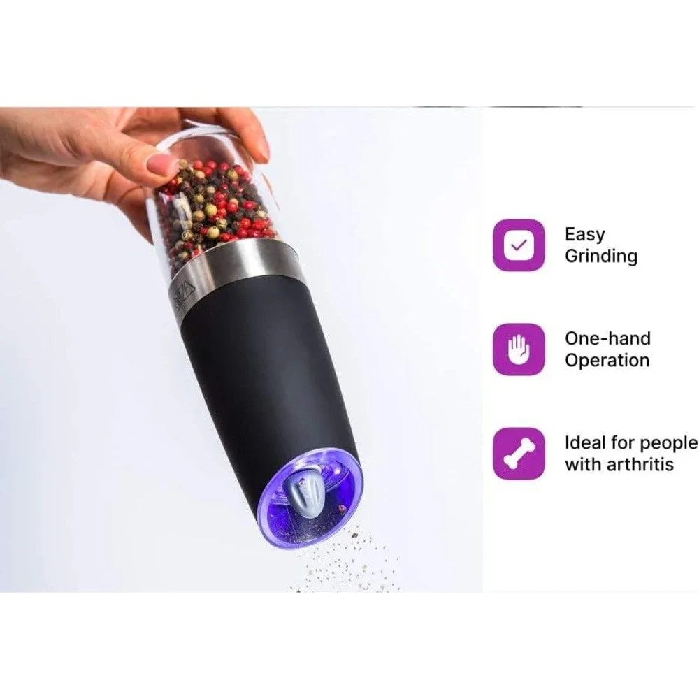 KSL Electric Gravity Grinder Set Automatic Salt Pepper Grinder LED Light‎